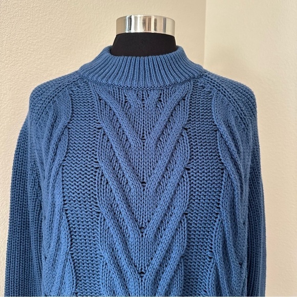 J. Crew Cable-knit mockneck Cotton Pullover Oversized sweater Ultramarine Size S - Picture 5 of 12